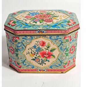 Vintage Daher Tin | Made in England | Chinoiserie Floral |Octagonal |1960s–1970s